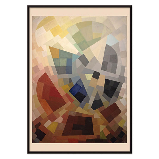 Abstract geometric art with colorful blocks and earthy tones by Otto Freundlich Komposition displayed in a modern black frame, with black aluminium frame on white background