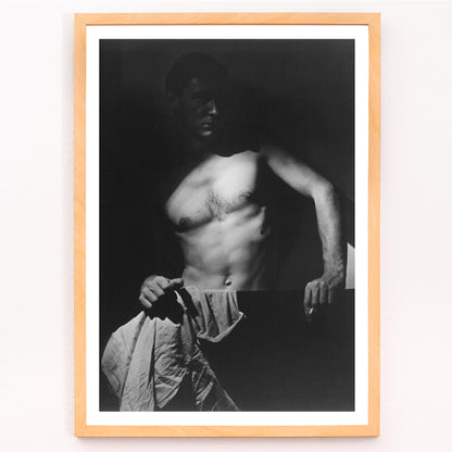 Closeup detail of Shirtless man holding towel in dramatic lighting Max After Surfing by Olive Cotton wall art photography poster