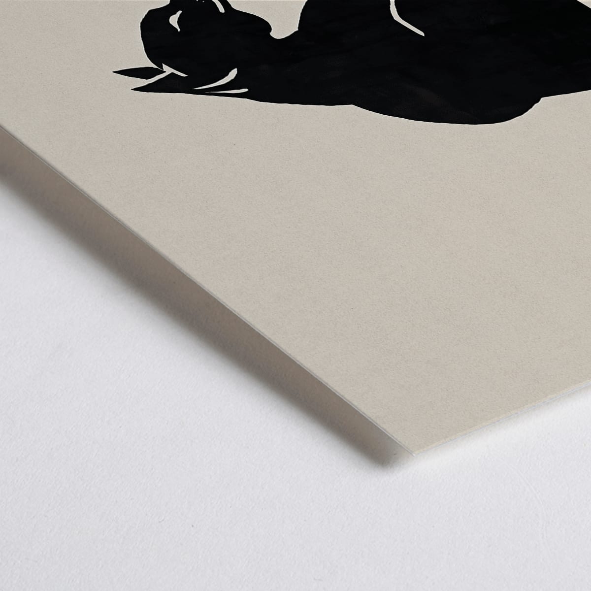 Closeup detail of Minimalist black cat illustration titled Black Cat 3 with Chinese calligraphy and red accents on beige background