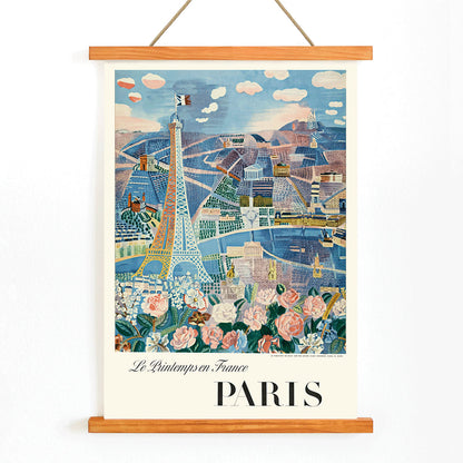 Le Printemps en France by Raoul Dufy Paris Eiffel Tower and flowers artwork poster, with wooden magnetic frame on white background
