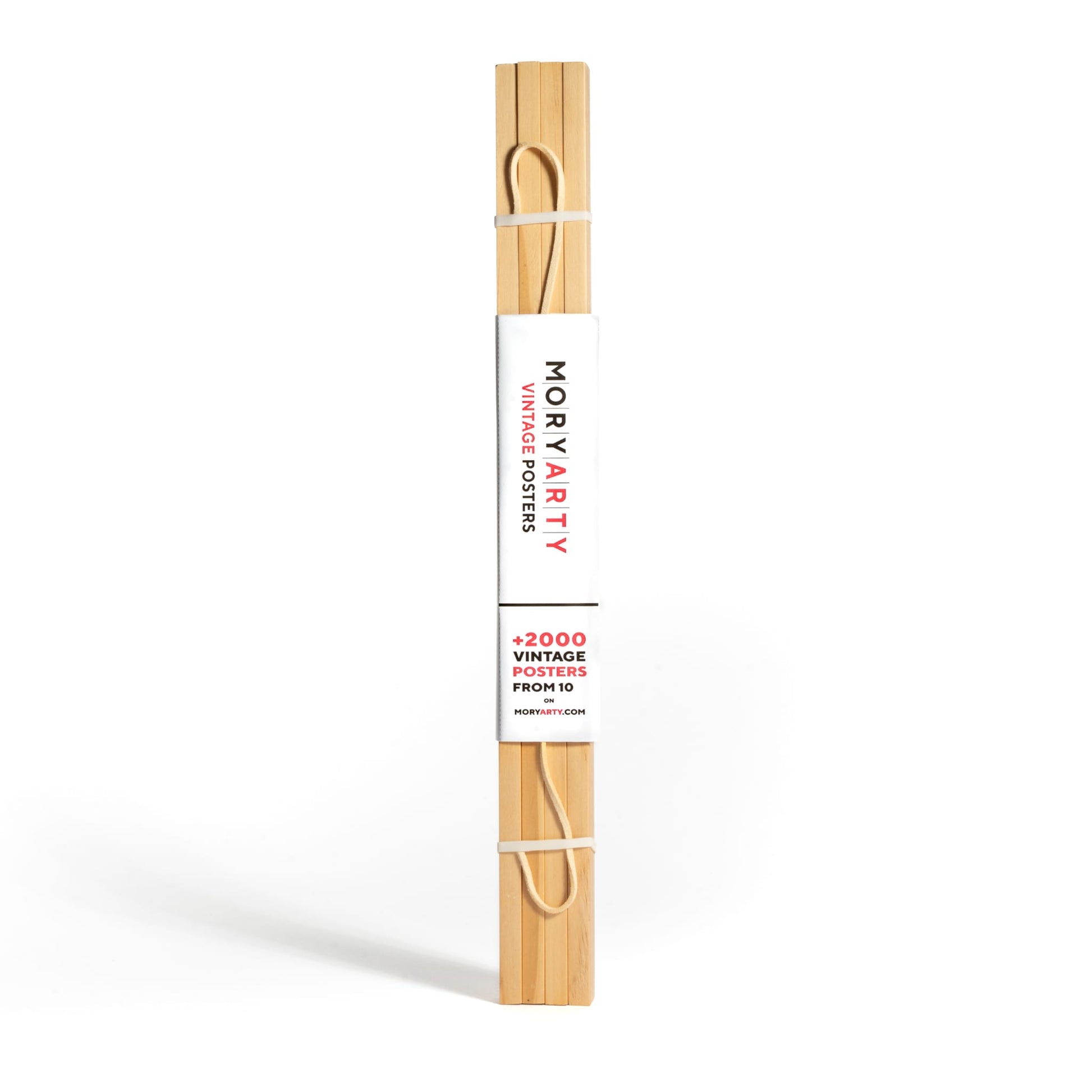 Light pine magnetic wood frame with two solid wood bars and rope for hanging, displaying a poster on a wall in a modern, minimalist style, full back picture