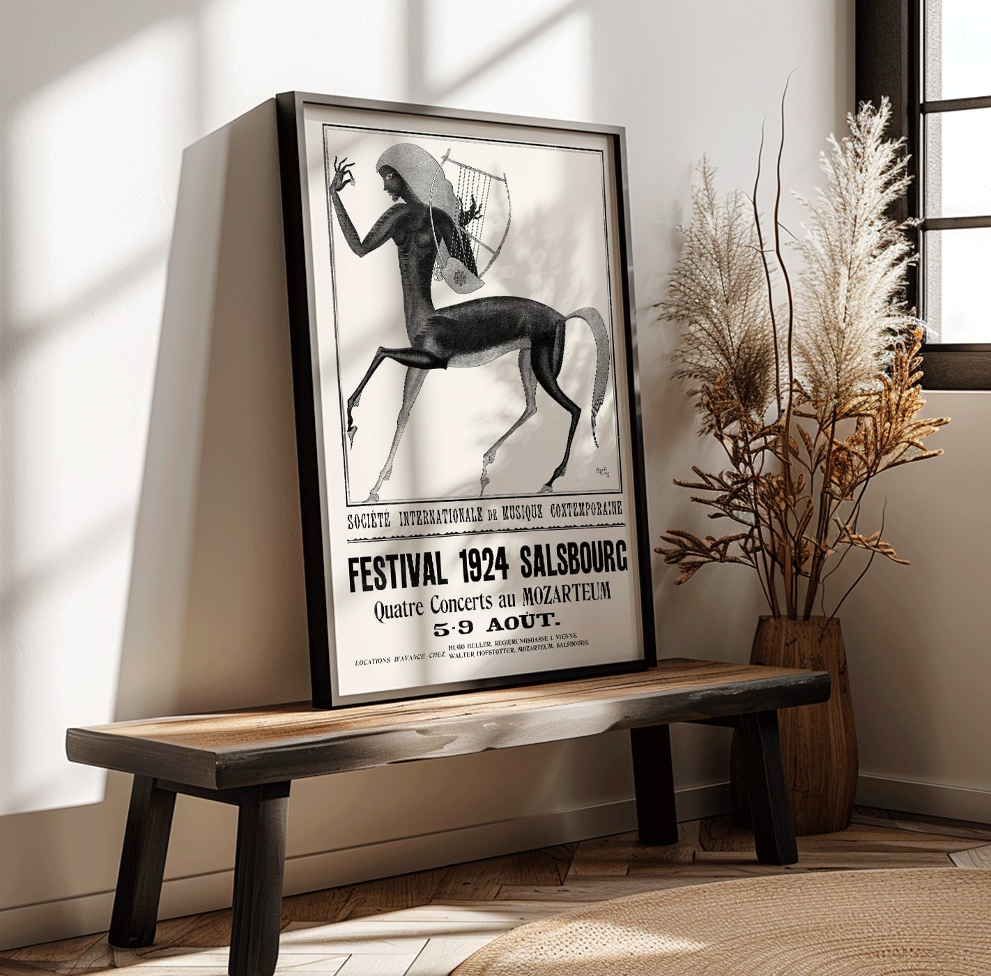 Centaur playing lyre and harp by Edmund Dulac for Societe internationale de musique contemporaine de Salsbourg poster artwork, framed and displayed in home decor