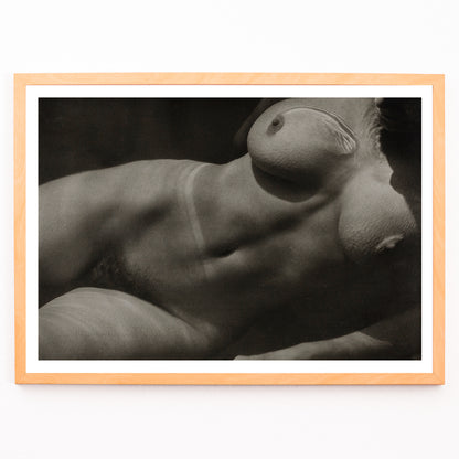 Closeup detail of Black and white artistic photograph of reclining nude female torso Rebecca Salsbury Strand by Alfred Stieglitz