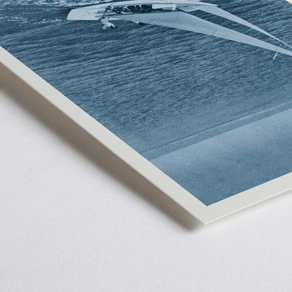 Closeup detail of Vintage poster Coffee Shop Hotel Syracuse with sailboat on Nantucket Sound blue-toned photo by Geo I Wilcox