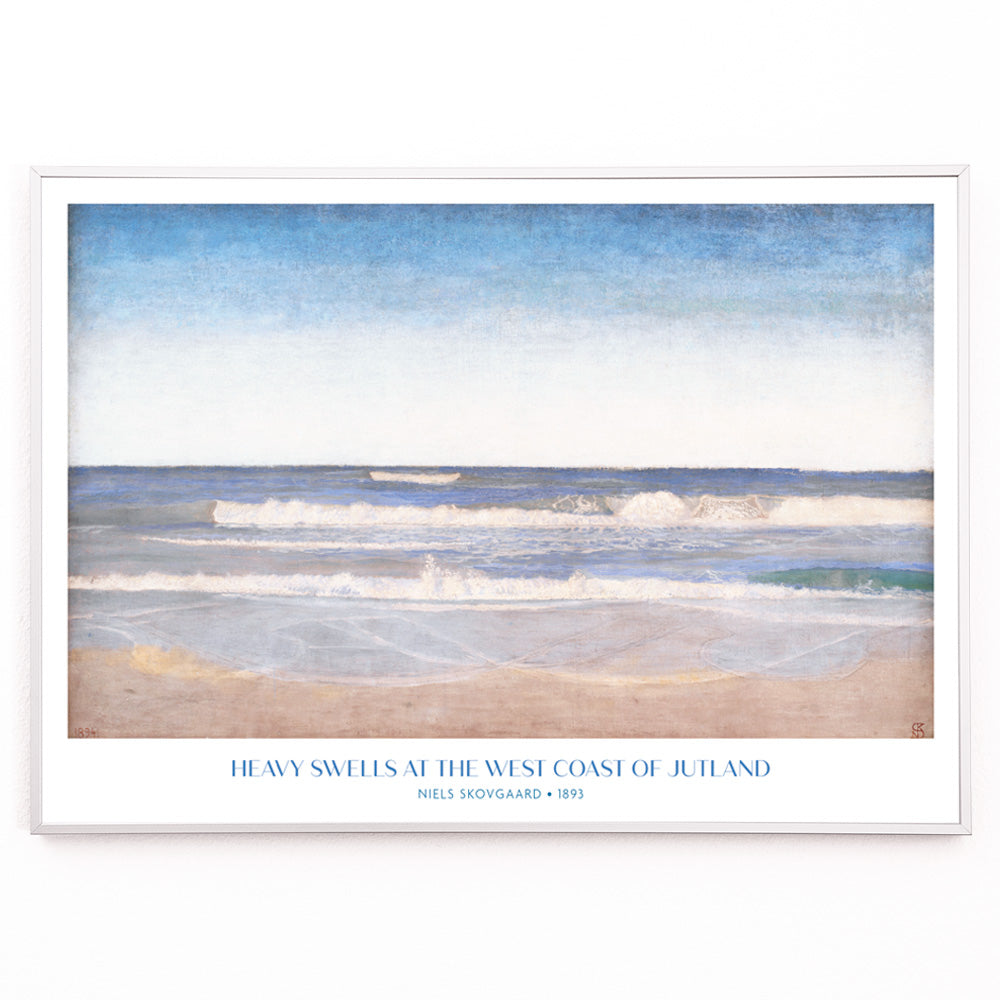 Closeup detail of Ocean waves crashing on sandy shore painting and poster by Niels Skovgaard Heavy Swells at the West Coast of Jutland